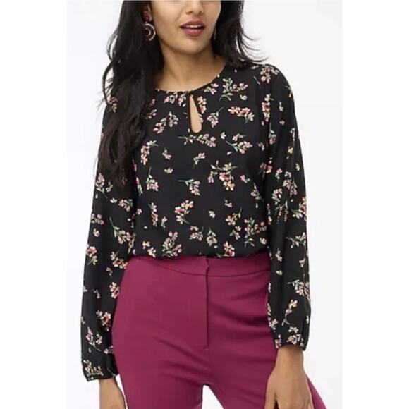 NWT JCREW Women’s XS ‘Keyhole Top’ Black Pink Floral Relaxed Fit 2023 Collection - Picture 1 of 7